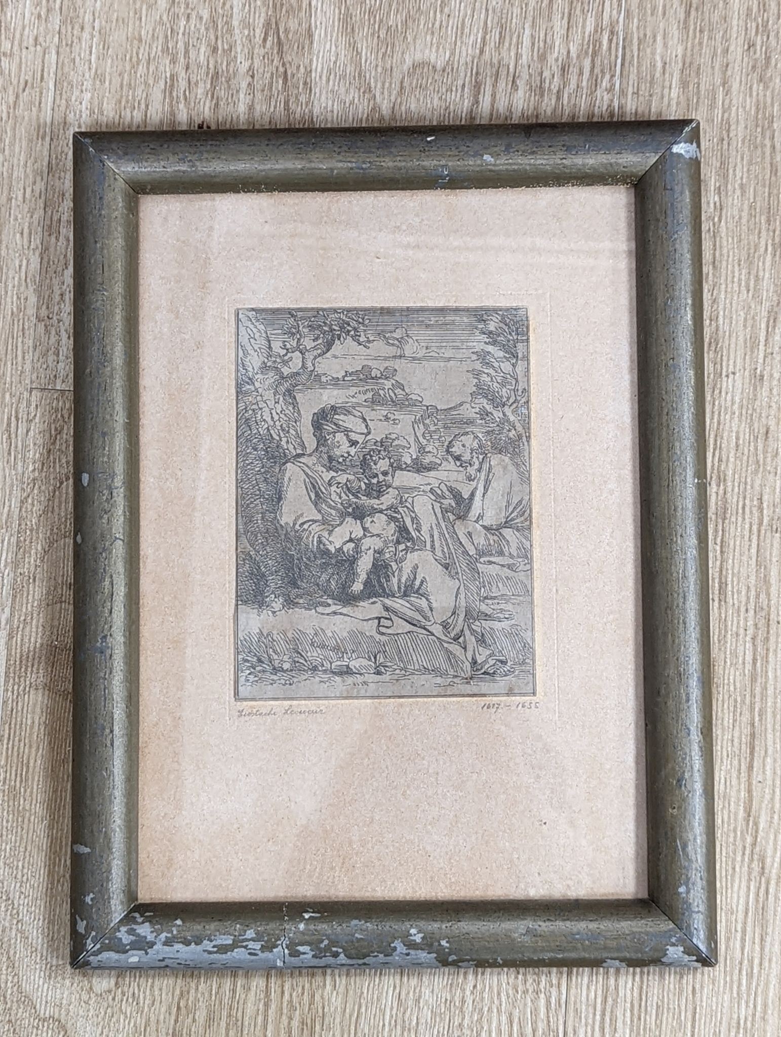 Eustache Le Sueur (1617-1655), etching, Holy Family, 12 x 9cm